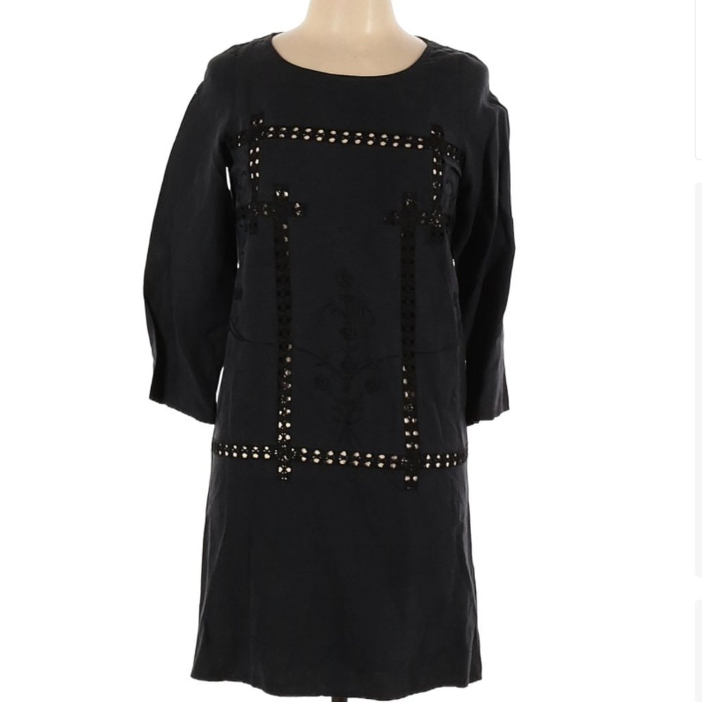 Alice Ritter SILK LINEN blend BLACK Size 4 Casual sheeth mini Dress